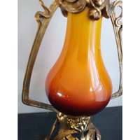 Französische Jugendstil-Keramikvase mit Metallmontierung