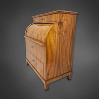 Biedermeier-Zylindersekretär aus Nussbaum, Süddeutschland um 1825–1830
