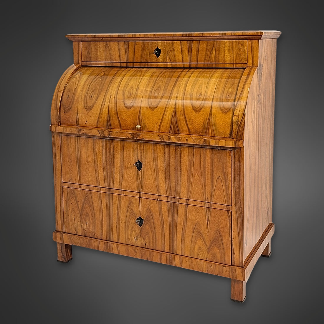 Biedermeier-Zylindersekretär aus Nussbaum, Süddeutschland um 1825–1830