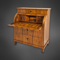 Biedermeier-Zylindersekretär aus Nussbaum, Süddeutschland um 1825–1830