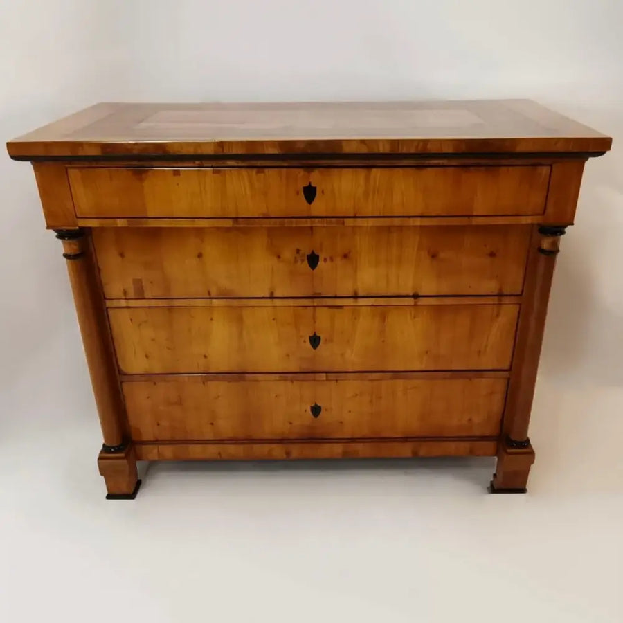Biedermeier Kirschbaum Kommode mit freistehende Säulen um