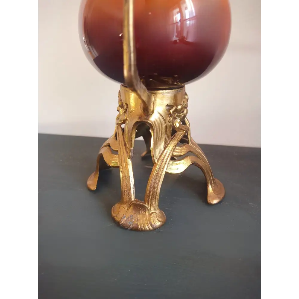 Französische Jugendstil-Keramikvase mit Metallmontierung