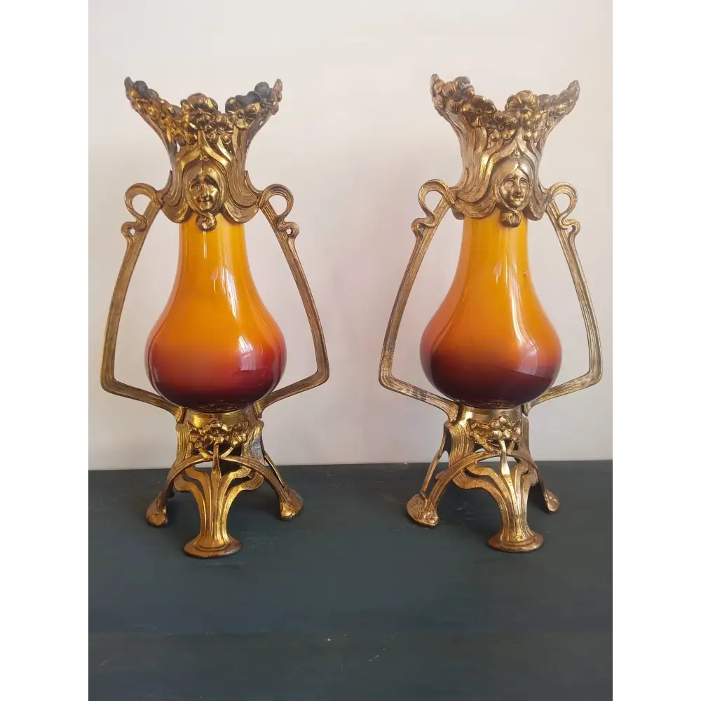 Französische Jugendstil-Keramikvase mit Metallmontierung