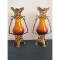 Französische Jugendstil-Keramikvase mit Metallmontierung