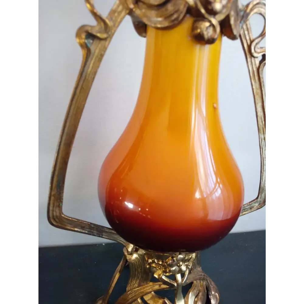 Französische Jugendstil-Keramikvase mit Metallmontierung