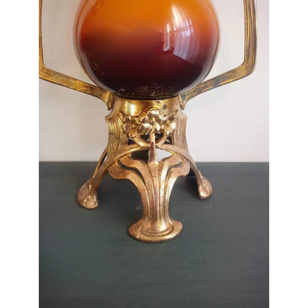 Französische Jugendstil-Keramikvase mit Metallmontierung