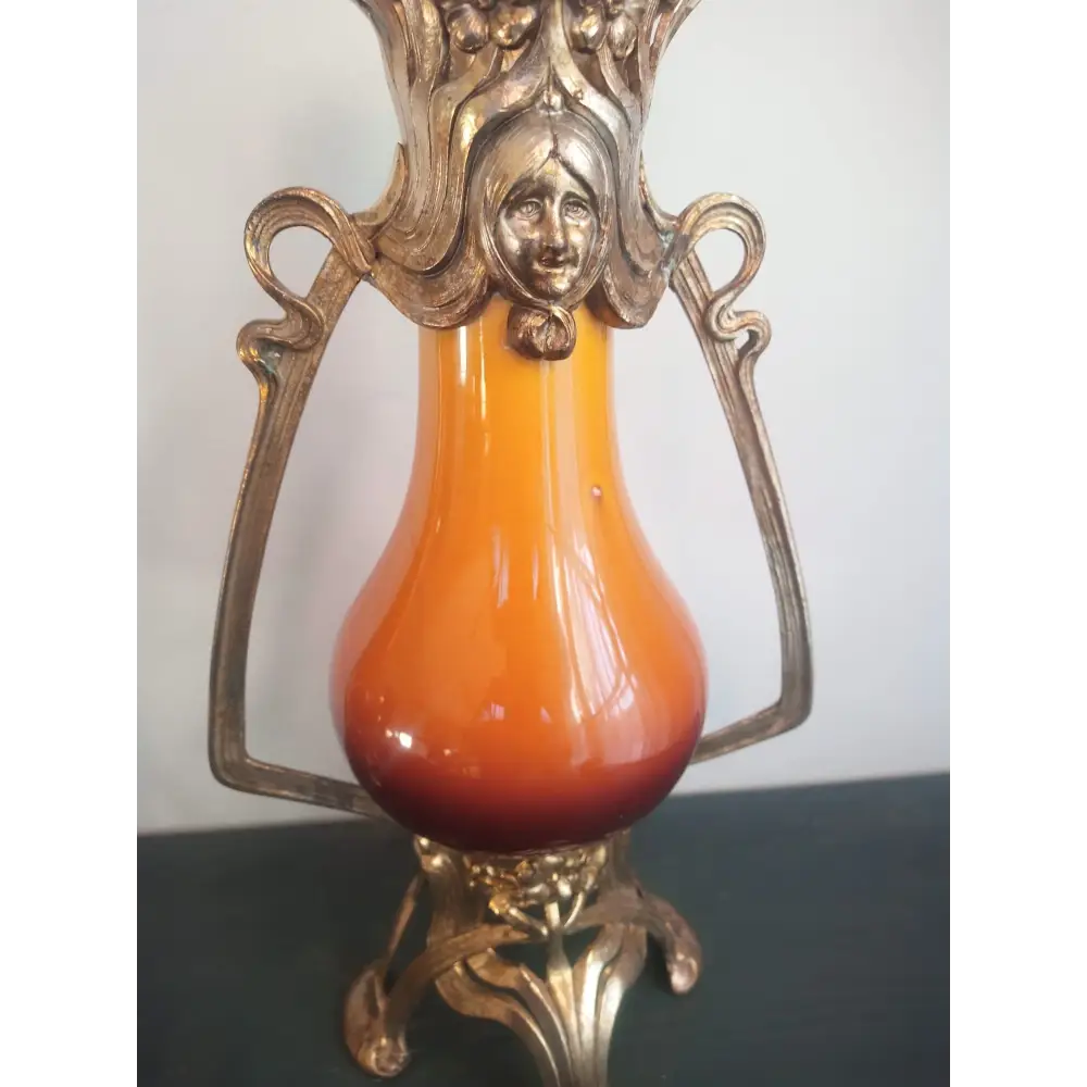 Französische Jugendstil-Keramikvase mit Metallmontierung