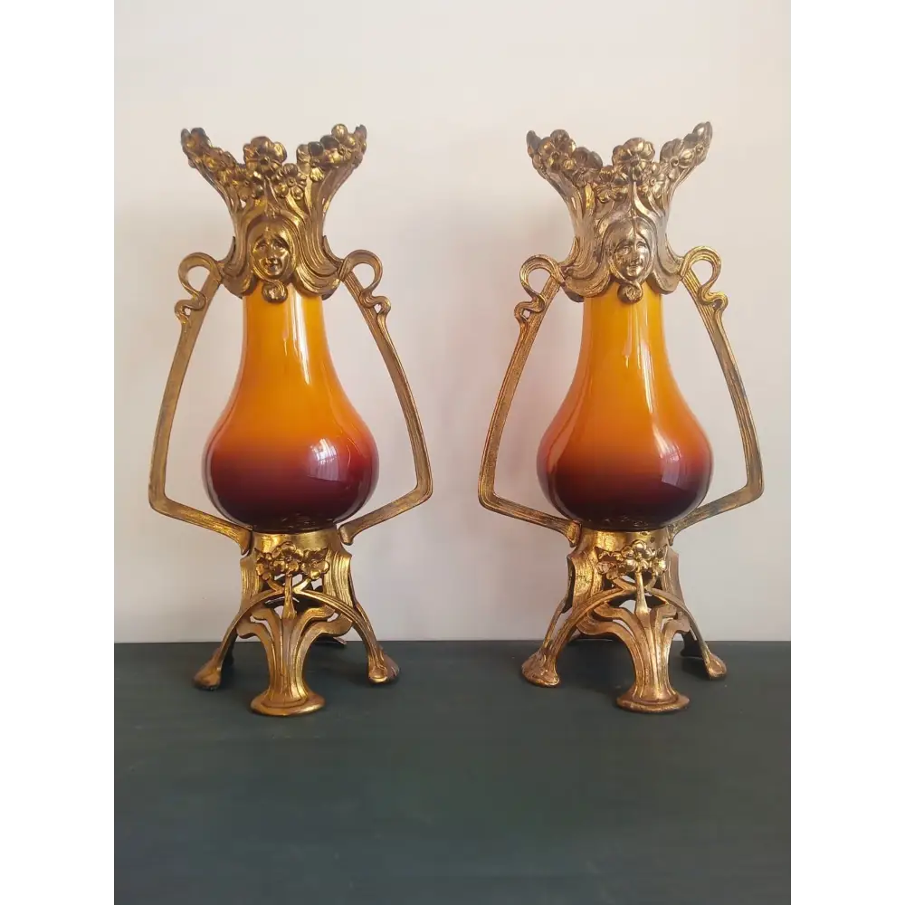 Französische Jugendstil-Keramikvase mit Metallmontierung