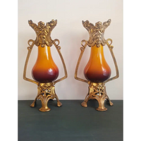 Französische Jugendstil-Keramikvase mit Metallmontierung