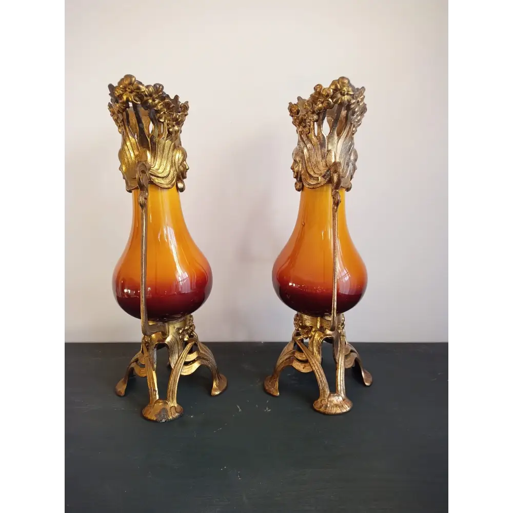 Französische Jugendstil-Keramikvase mit Metallmontierung