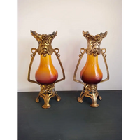 Französische Jugendstil-Keramikvase mit Metallmontierung