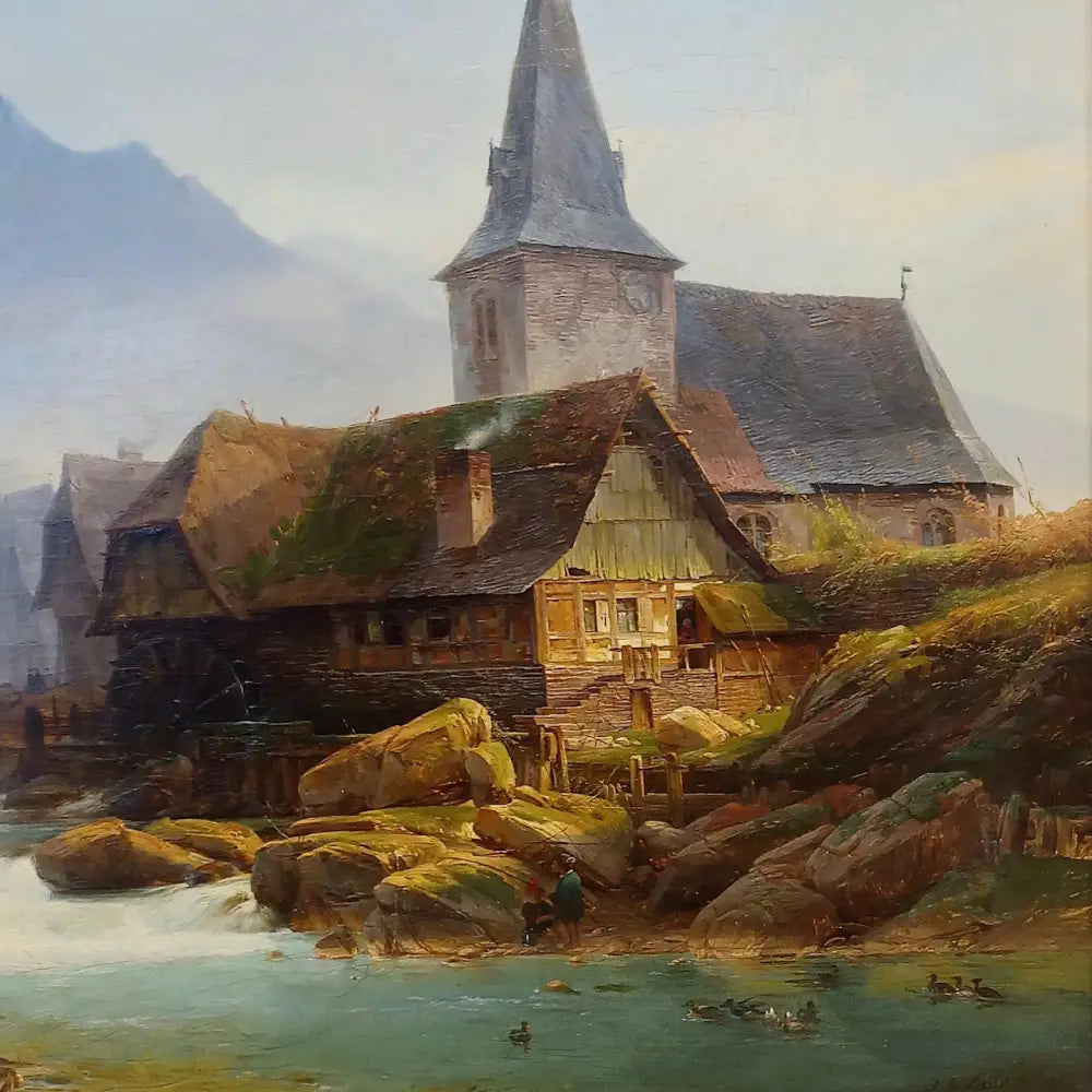 Mühle am Fluss - Johann Adolf Lasinsky signiert - Bilder