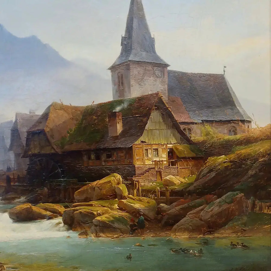 Mühle am Fluss - Johann Adolf Lasinsky signiert - Bilder