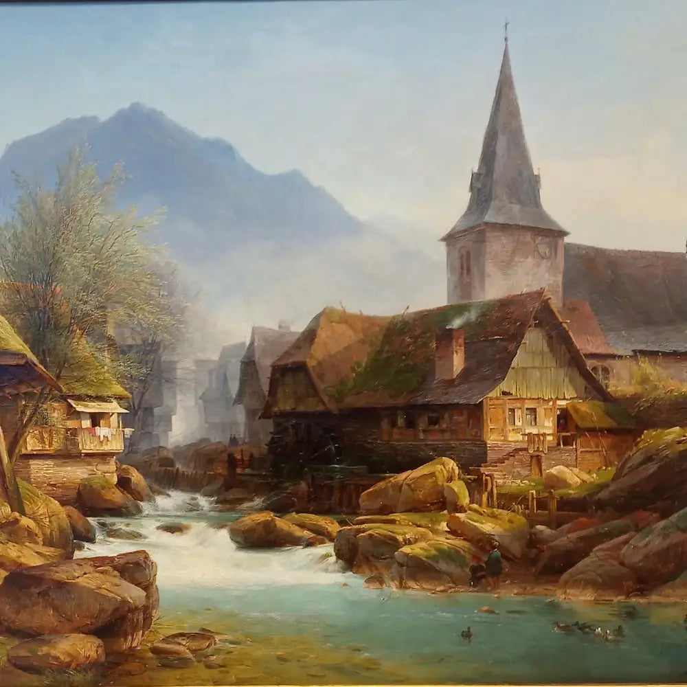 Mühle am Fluss - Johann Adolf Lasinsky signiert - Bilder