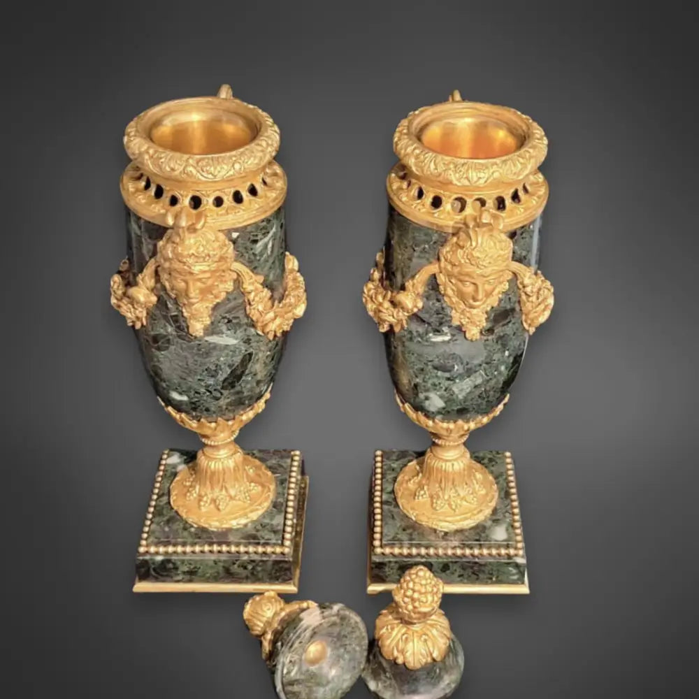 Paar Cassoletten im Louis-XVI-Stil grüner Marmor