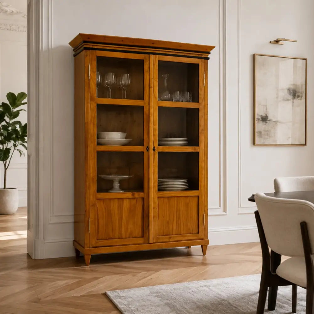 Biedermeier Vitrine zweitürig Kirschbaum massiv