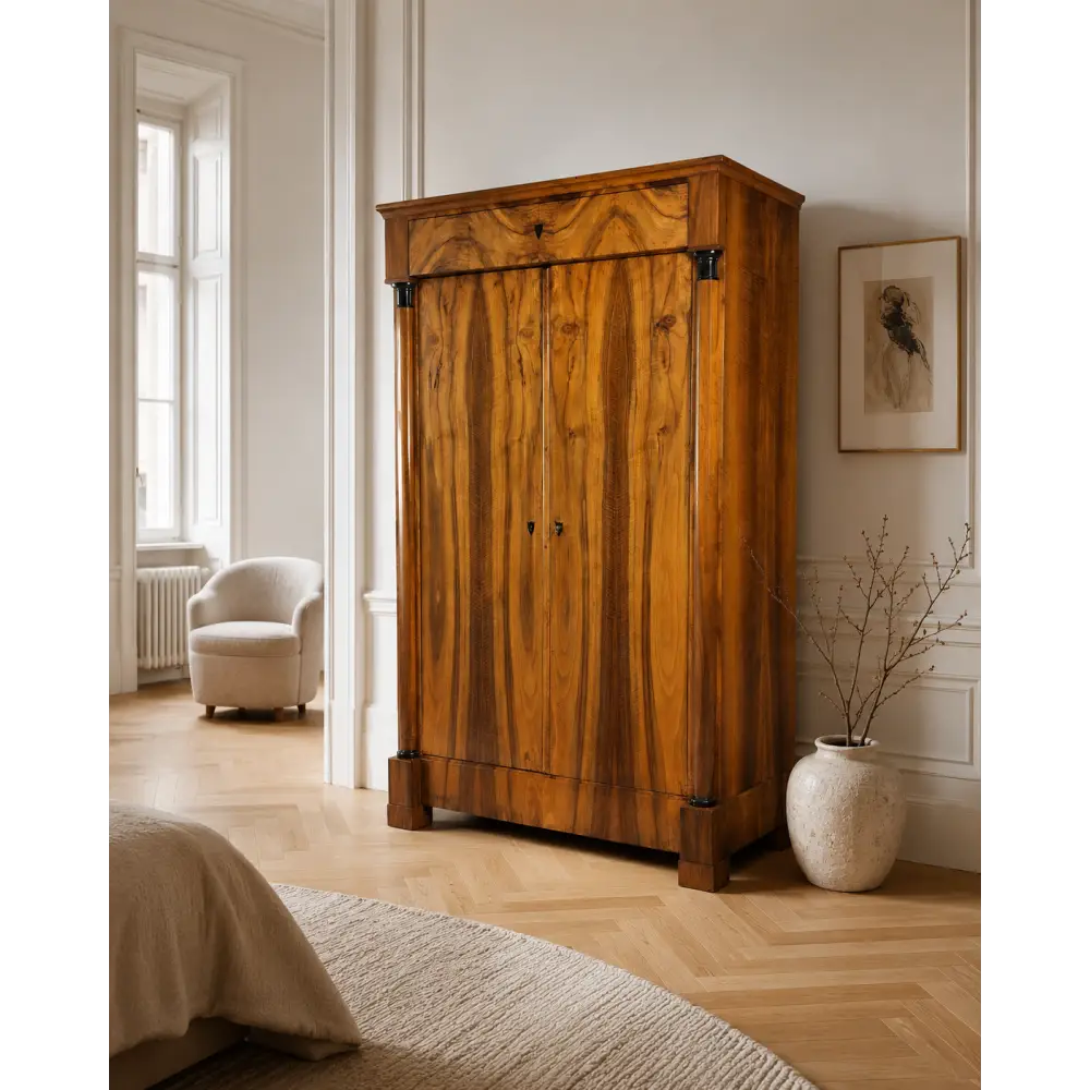 Biedermeier-Halbschrank (Vertiko) mit Halbsäulen Nussbaum